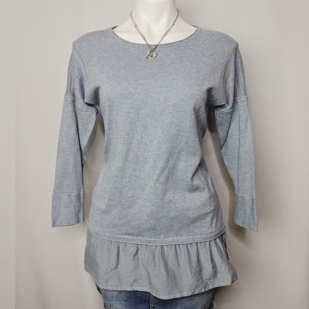 Poetry Heathered Blue Faux Layer Silk Blend Top 6